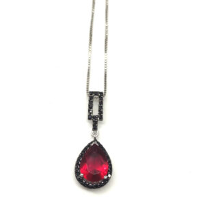 Collana pendente goccia zirconi neri fucsia argento