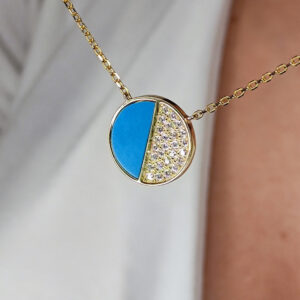 Collana pendente turchese zirconi argento dorato