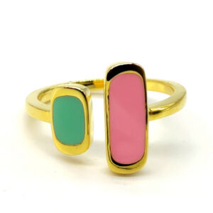 Anello smaltato rosa verde dorato argento