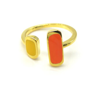 Anello smaltato arancione giallo dorato argento