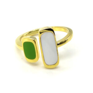 Anello smaltato bianco verde argento dorato