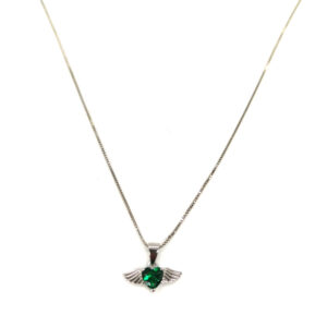 Collana pendente cuore ali zircone verde argento