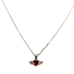 Collana pendente cuore ali zircone rosso argento