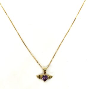 Collana pendente cuore ali lilla dorato argento