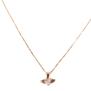Collana pendente cuore ali rosato argento