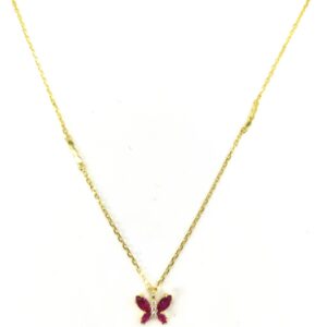Collana pendente farfalla fucsia dorato argento