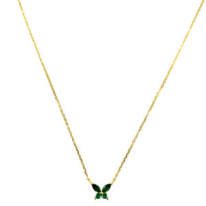 Collana pendente farfalla verde dorato argento