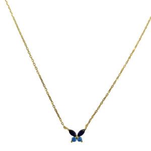 Collana pendente farfalla blu dorato argento