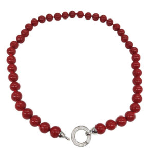 Collana perle rosse chiusura zirconata argento