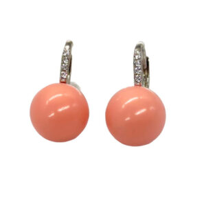 Orecchini pendente perla rosa zirconi argento