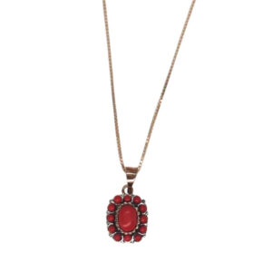 Collana pendente rettangolare corallo argento rosato