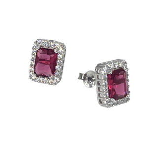Orecchini rettangolari rosso rubino argento